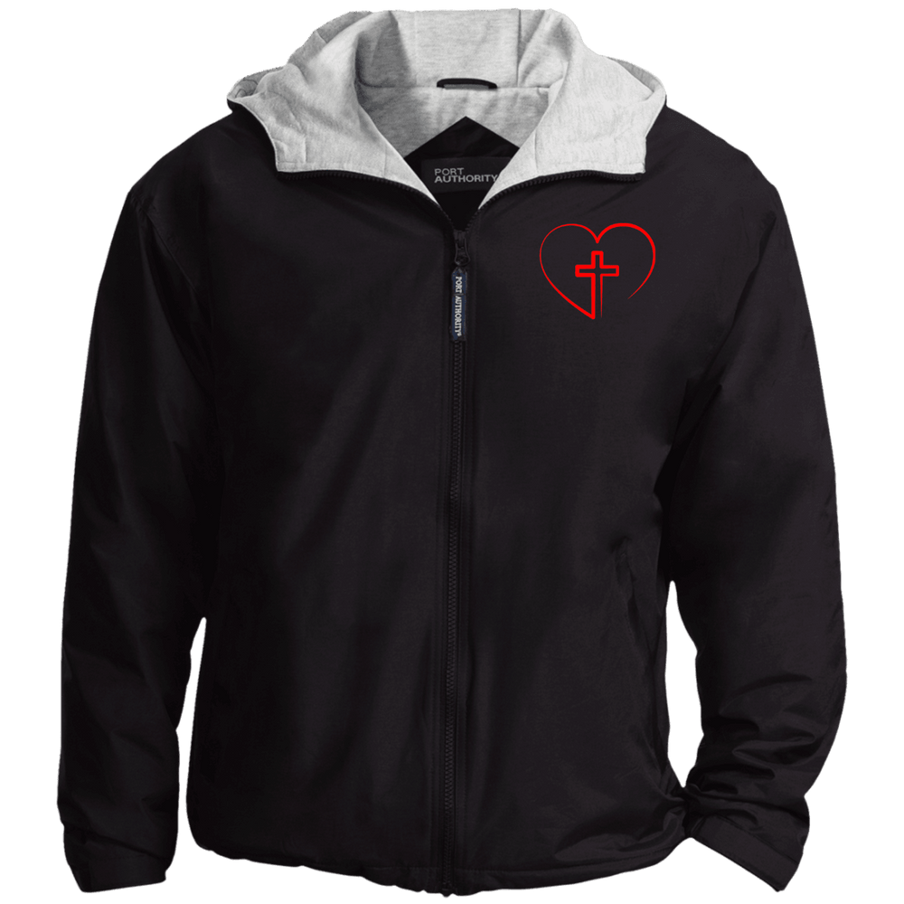 Designs by MyUtopia Shout Out:Jesus is inside My Heart Cross inside a Heart Embroidered Team Jacket,X-Small / Black/Light Oxford,Jackets