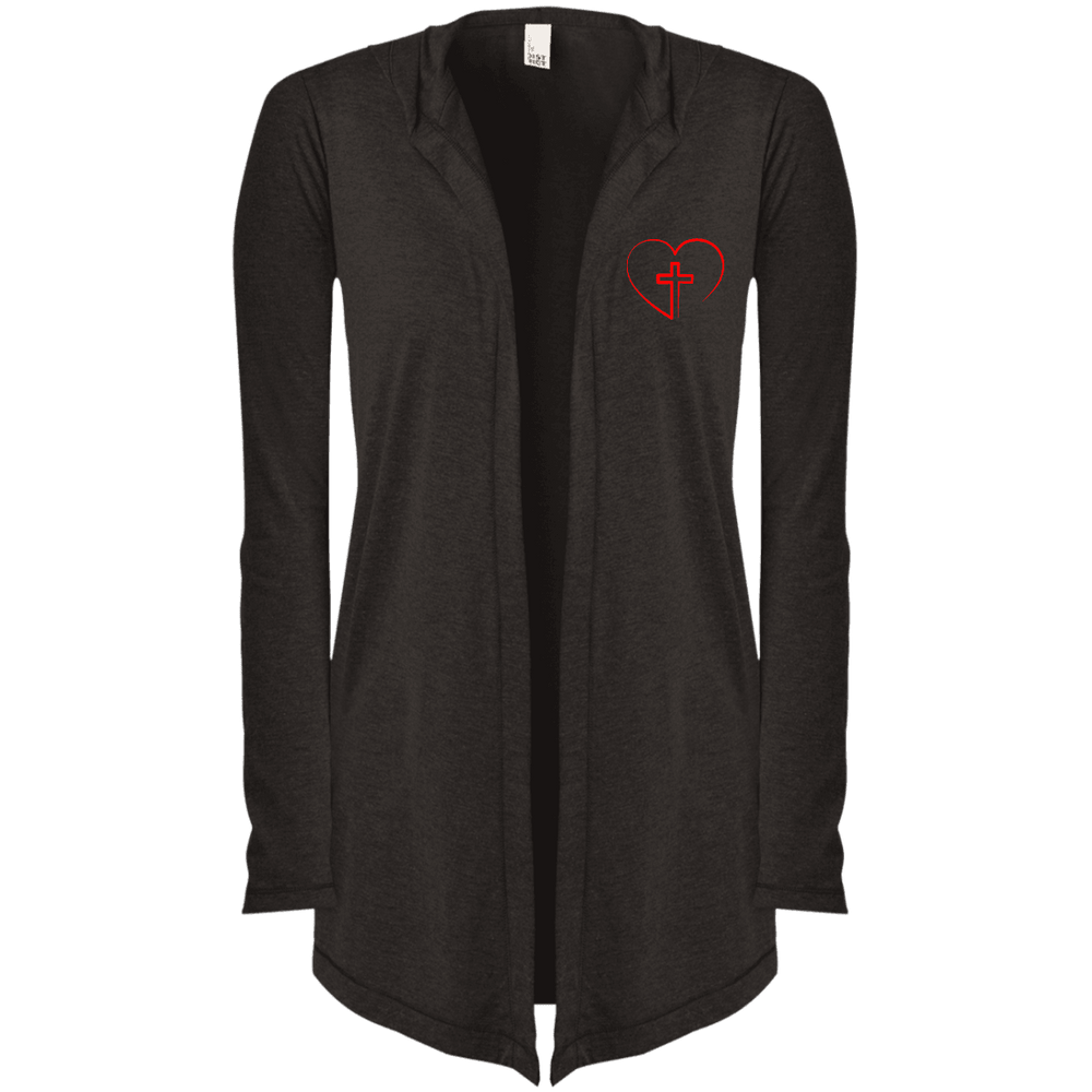 Designs by MyUtopia Shout Out:Jesus is inside My Heart Cross inside a Heart Embroidered Women's Hooded Cardigan,X-Small / Black Frost,Sweatshirts