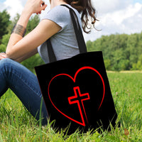 Load image into Gallery viewer, Designs by MyUtopia Shout Out:Jesus is inside My Heart Cross inside a Heart Fabric Totebag Reusable Shopping Tote

