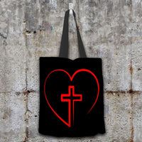 Load image into Gallery viewer, Designs by MyUtopia Shout Out:Jesus is inside My Heart Cross inside a Heart Fabric Totebag Reusable Shopping Tote
