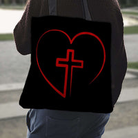 Load image into Gallery viewer, Designs by MyUtopia Shout Out:Jesus is inside My Heart Cross inside a Heart Fabric Totebag Reusable Shopping Tote
