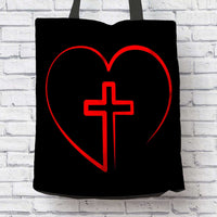 Load image into Gallery viewer, Designs by MyUtopia Shout Out:Jesus is inside My Heart Cross inside a Heart Fabric Totebag Reusable Shopping Tote
