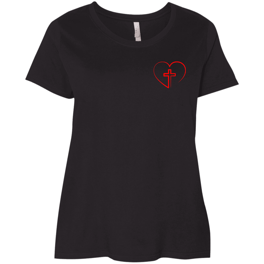 Designs by MyUtopia Shout Out:Jesus is inside My Heart Cross inside a Heart Ladies' Curvy Crew Neck T-Shirt,Plus 1X / Black,Ladies T-Shirts