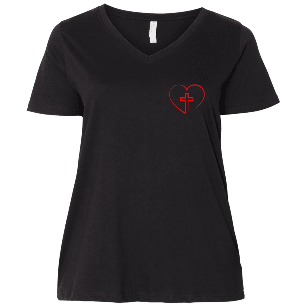 Designs by MyUtopia Shout Out:Jesus is inside My Heart Cross inside a Heart Ladies' Curvy V-Neck T-Shirt,Plus 1X / Black,Ladies T-Shirts