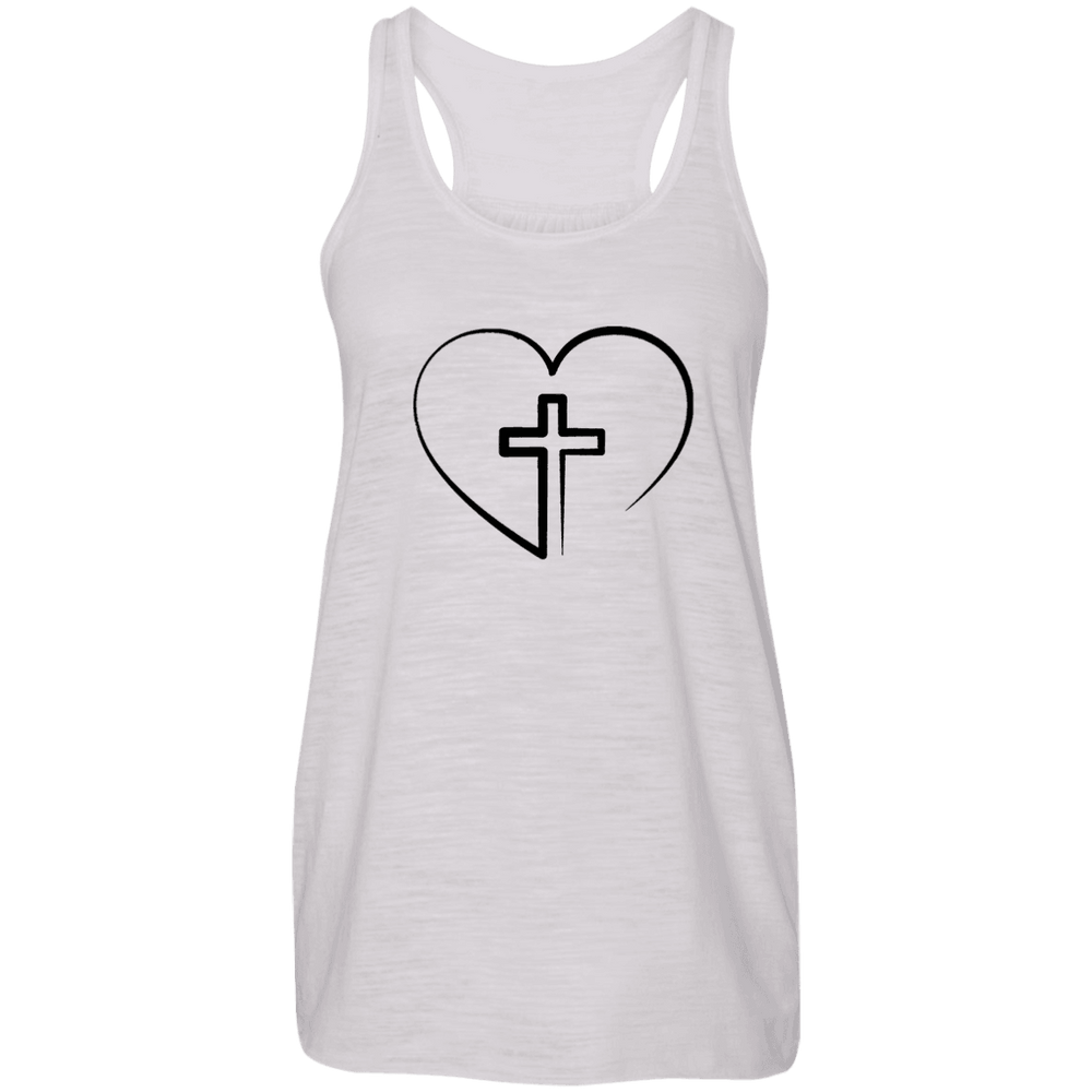 Designs by MyUtopia Shout Out:Jesus is inside My Heart Cross inside a Heart Ladies Flowy Racer-back Tank Top,Vintage White / X-Small,Tank Tops