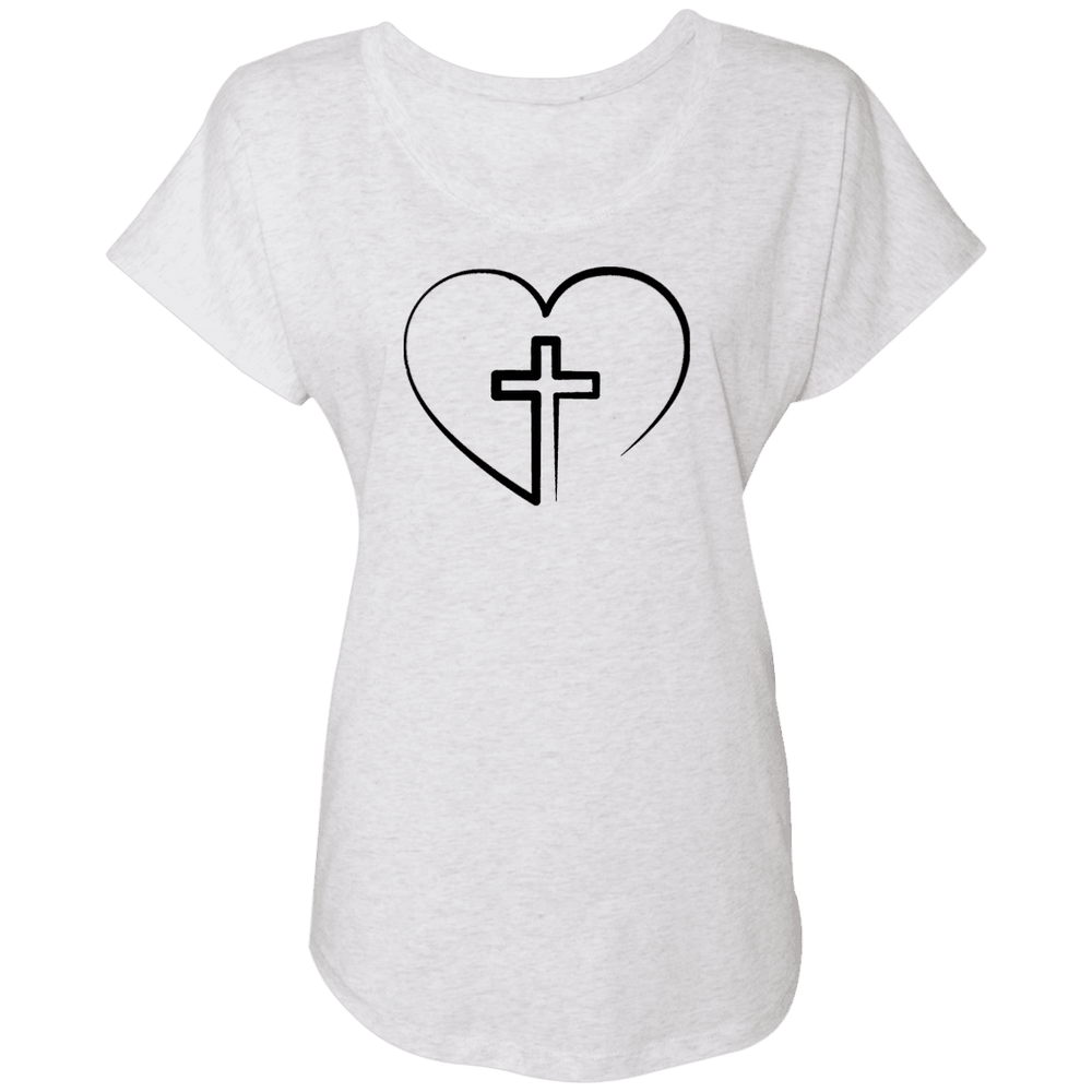 Designs by MyUtopia Shout Out:Jesus is inside My Heart Cross inside a Heart Ladies' Triblend Dolman Shirt,X-Small / Heather White,Ladies T-Shirts