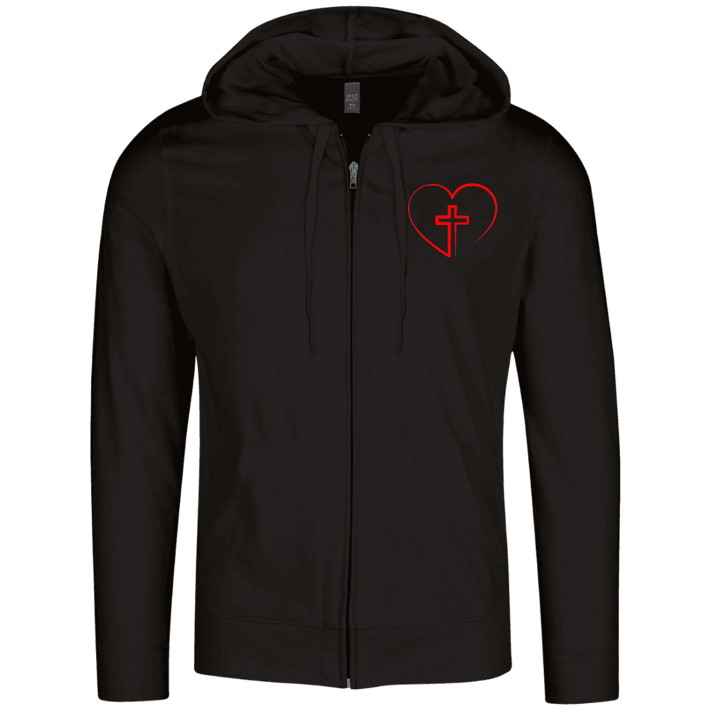 Designs by MyUtopia Shout Out:Jesus is inside My Heart Cross inside a Heart Lightweight Full Zip Hoodie,X-Small / Black,Sweatshirts