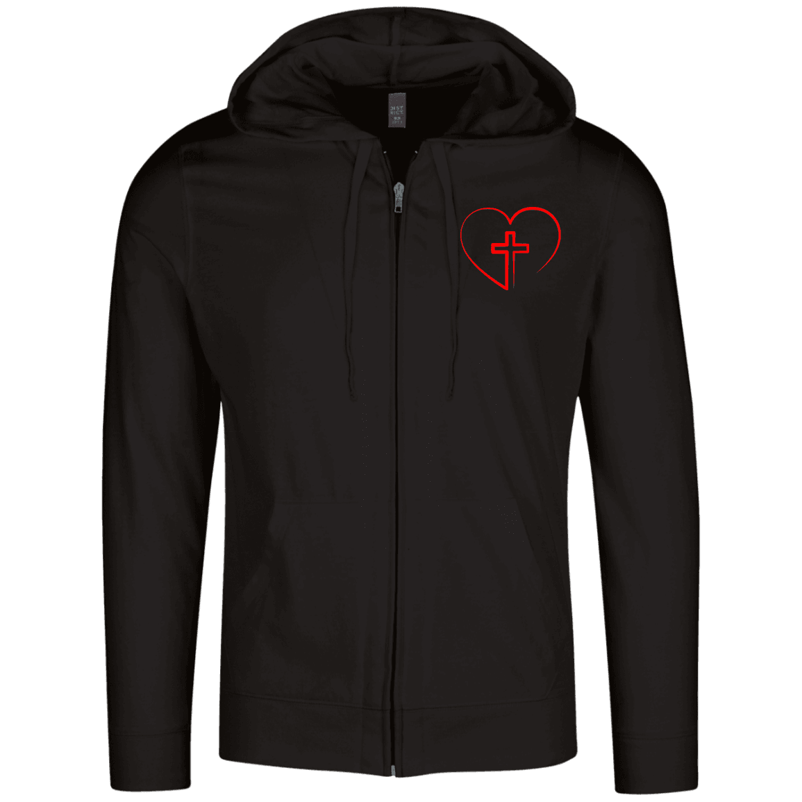 Designs by MyUtopia Shout Out:Jesus is inside My Heart Cross inside a Heart Lightweight Full Zip Hoodie,X-Small / Black,Sweatshirts
