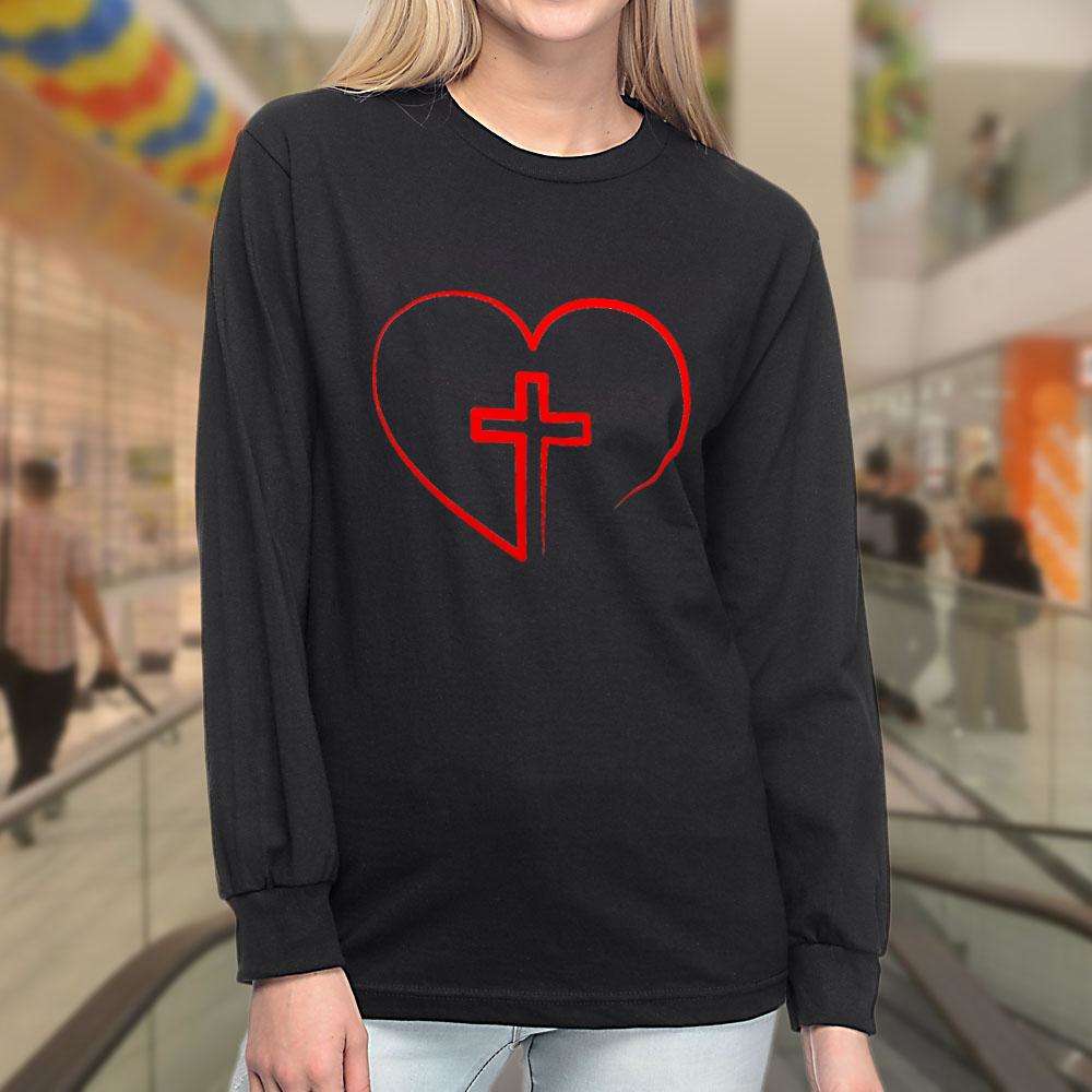 Designs by MyUtopia Shout Out:Jesus is inside My Heart Cross inside a Heart Long Sleeve Ultra Cotton Unisex T-Shirt,Black / S,Long Sleeve T-Shirts