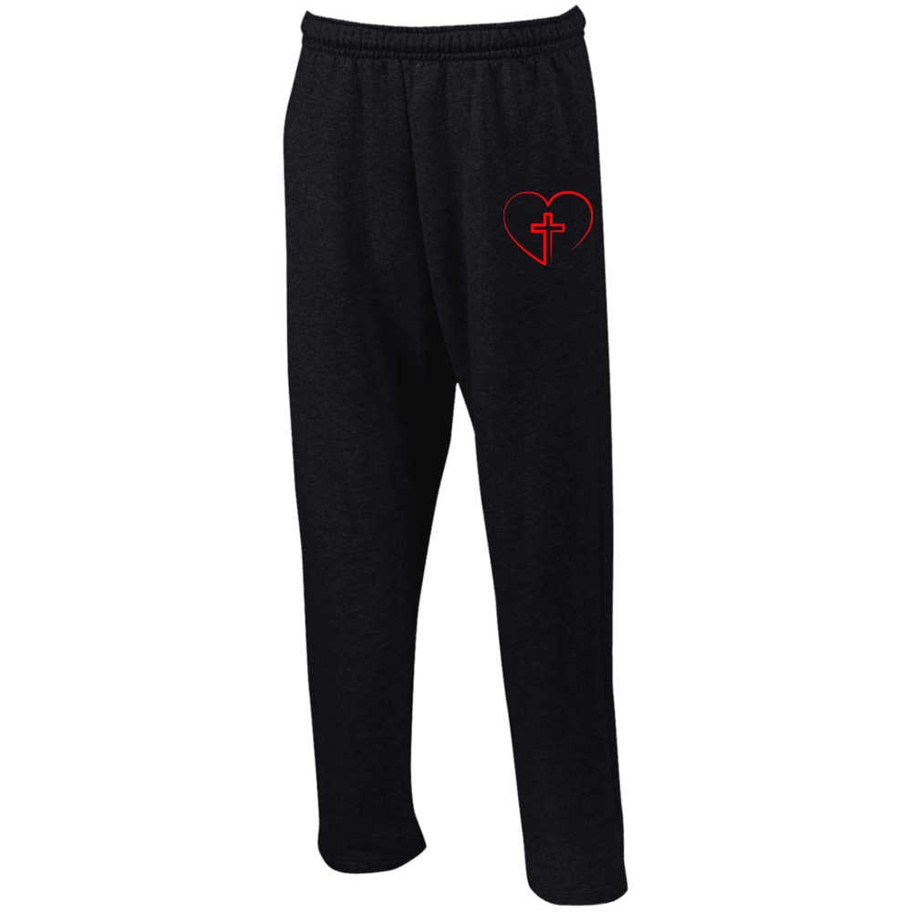 Designs by MyUtopia Shout Out:Jesus is inside My Heart Cross inside a Heart Open Bottom Sweatpants with Pockets,S / Black,Pants