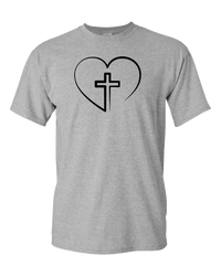 Load image into Gallery viewer, Designs by MyUtopia Shout Out:Jesus is inside My Heart Cross inside a Heart Premium Cotton Unisex T-Shirt,S / Athletic Heather,Adult Unisex T-Shirt
