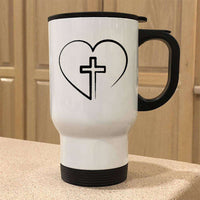 Load image into Gallery viewer, Designs by MyUtopia Shout Out:Jesus is inside My Heart Cross inside a Heart Stainless Steel Travel Mug

