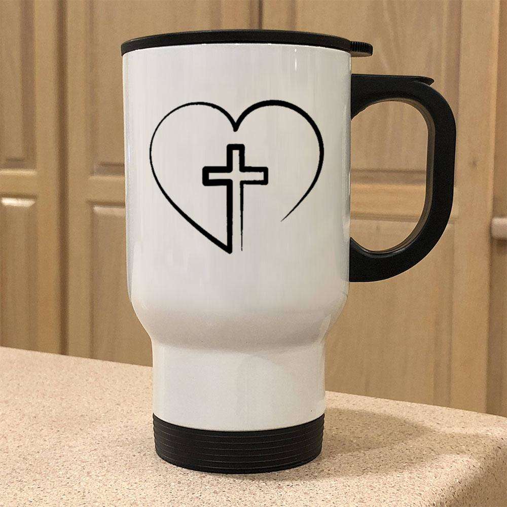 Designs by MyUtopia Shout Out:Jesus is inside My Heart Cross inside a Heart Stainless Steel Travel Mug
