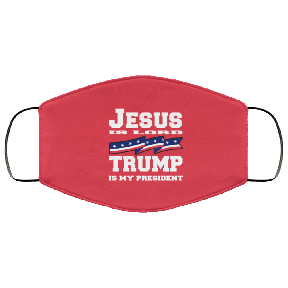 Designs by MyUtopia Shout Out:Jesus is Lord Trump Is President Adult Fabric Face Mask with Elastic Ear Loops,Fabric Face Mask / White / Adult,Fabric Face Mask