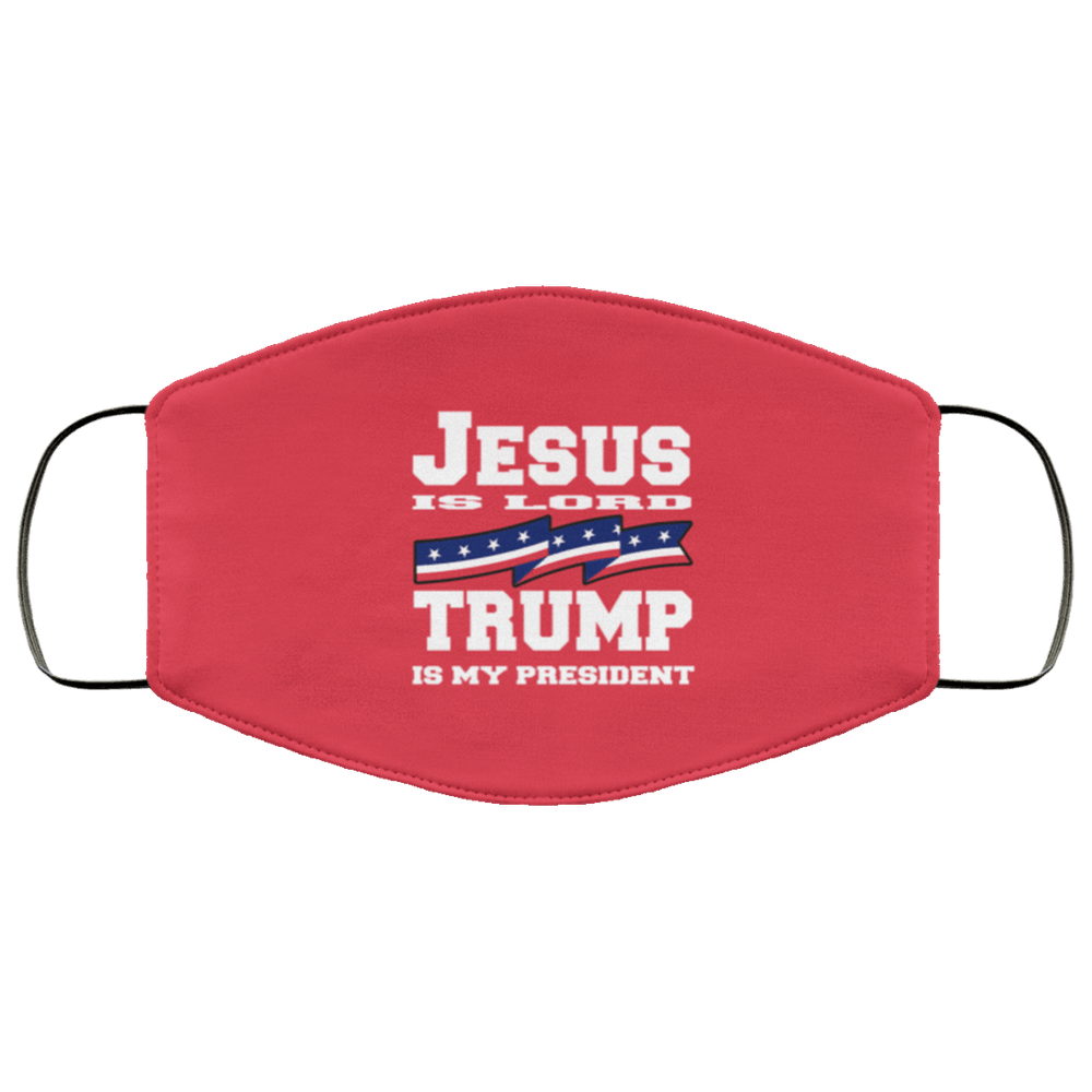 Designs by MyUtopia Shout Out:Jesus is Lord Trump Is President Adult Fabric Face Mask with Elastic Ear Loops,Fabric Face Mask / White / Adult,Fabric Face Mask
