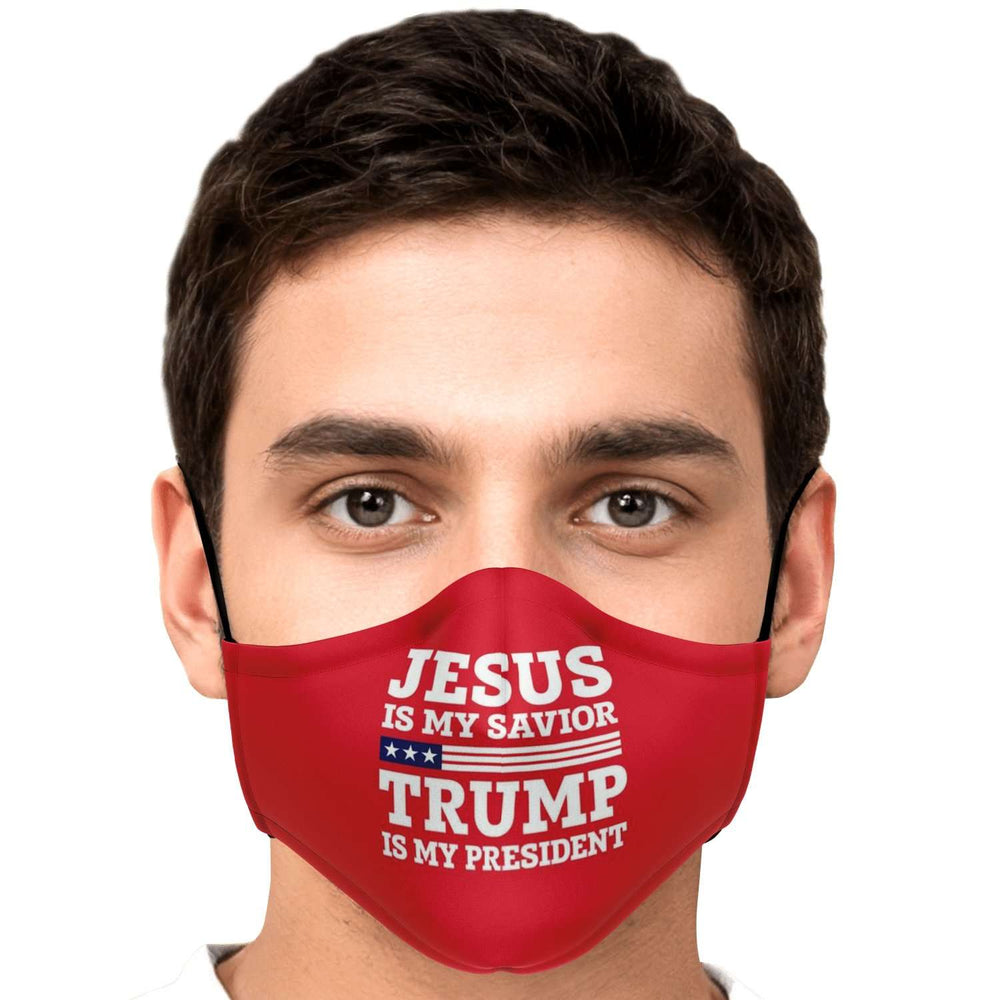 Designs by MyUtopia Shout Out:Jesus is my Savior - Trump Is My President Fitted Face Mask w. Adjustable Ear Loops,Adult / Single / No filters,Fabric Face Mask