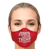 Load image into Gallery viewer, Designs by MyUtopia Shout Out:Jesus is my Savior - Trump Is My President Fitted Face Mask w. Adjustable Ear Loops
