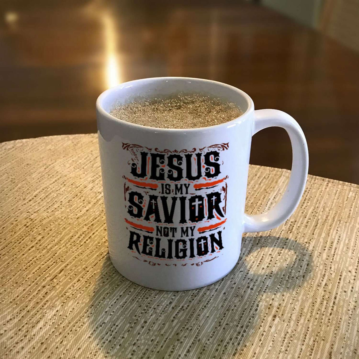 Designs by MyUtopia Shout Out:Jesus Is My Savior Not My Religion Ceramic Coffee Mugs - White