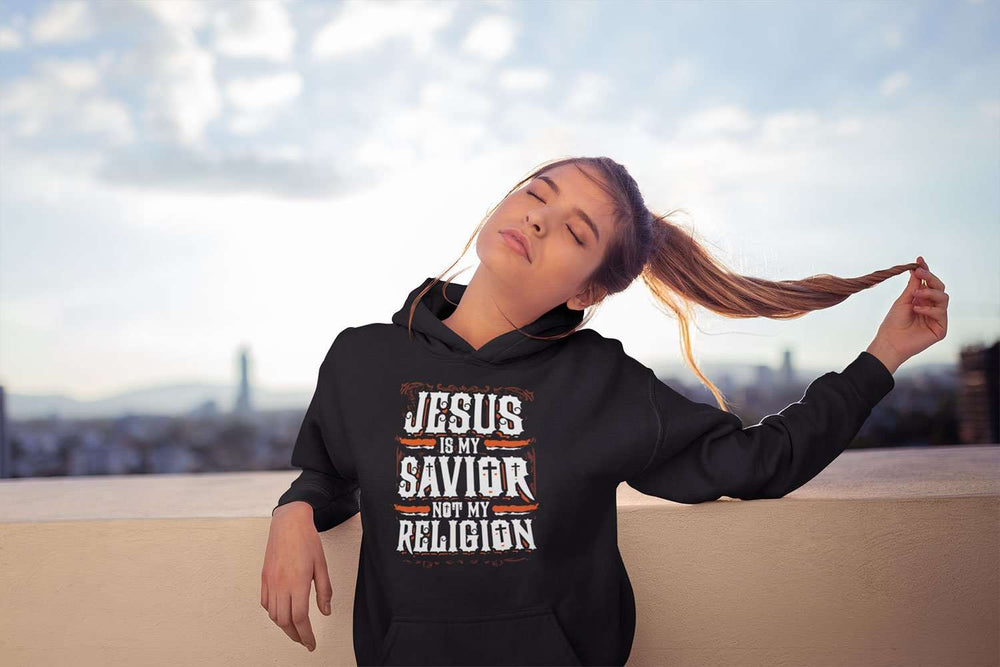 Designs by MyUtopia Shout Out:Jesus Is My Savior Not My Religion Core Fleece Pullover Hoodie