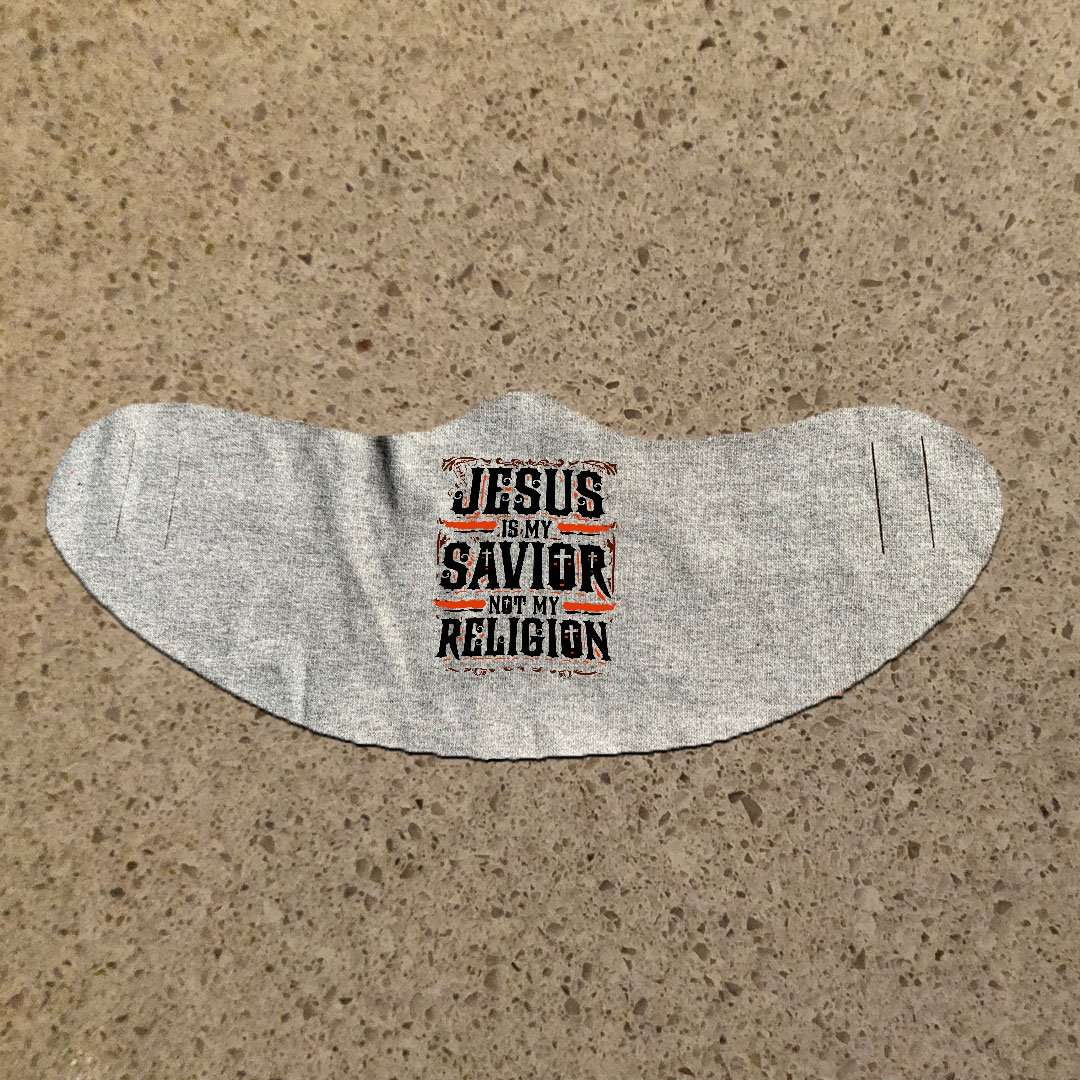 Designs by MyUtopia Shout Out:Jesus Is My Savior Not My Religion Fabric Face Covering / Face Mask,L / Athletic Heather,Fabric Face Mask