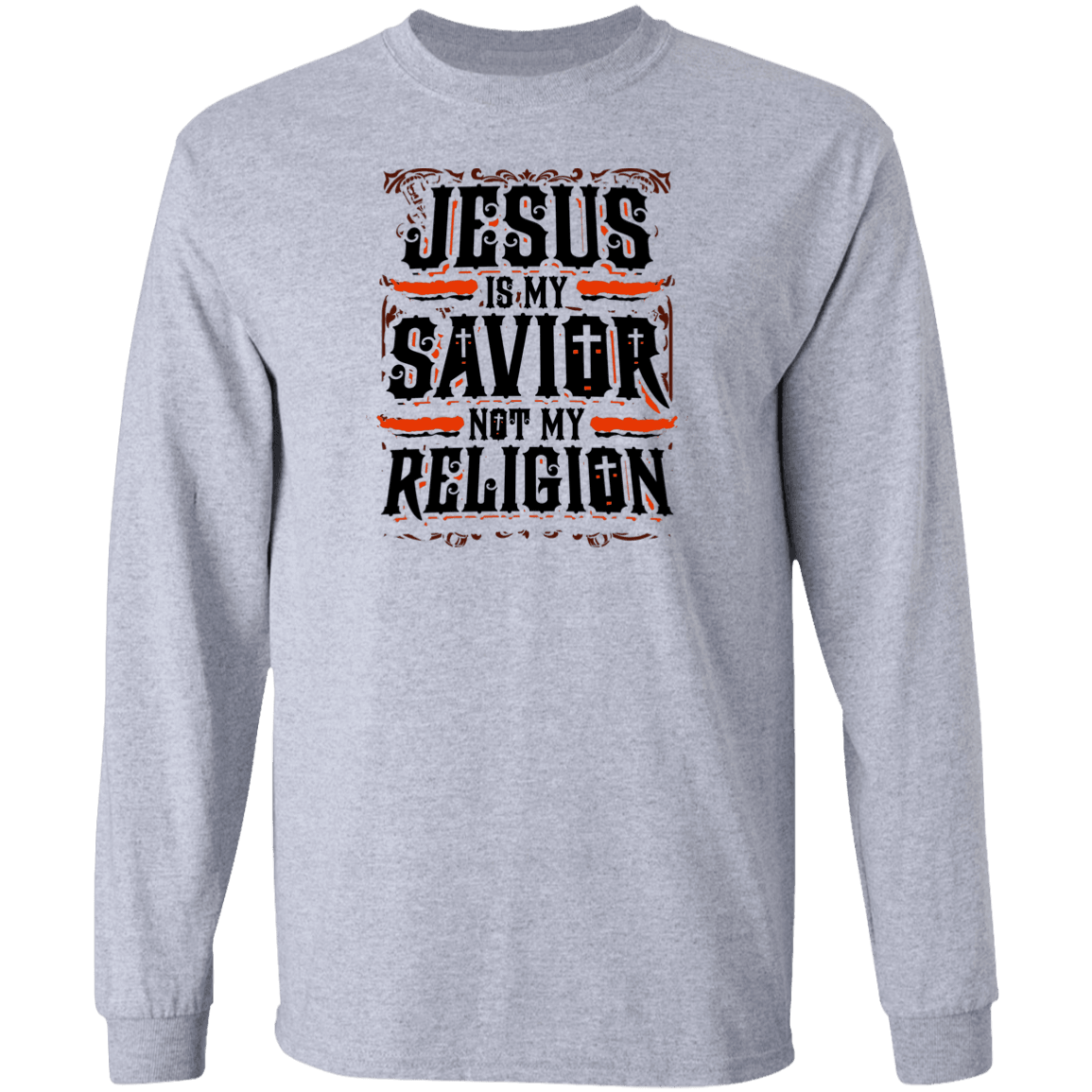 Designs by MyUtopia Shout Out:Jesus Is My Savior Not My Religion Long Sleeve Ultra Cotton Unisex T-Shirt,Sport Grey / S,Long Sleeve T-Shirts