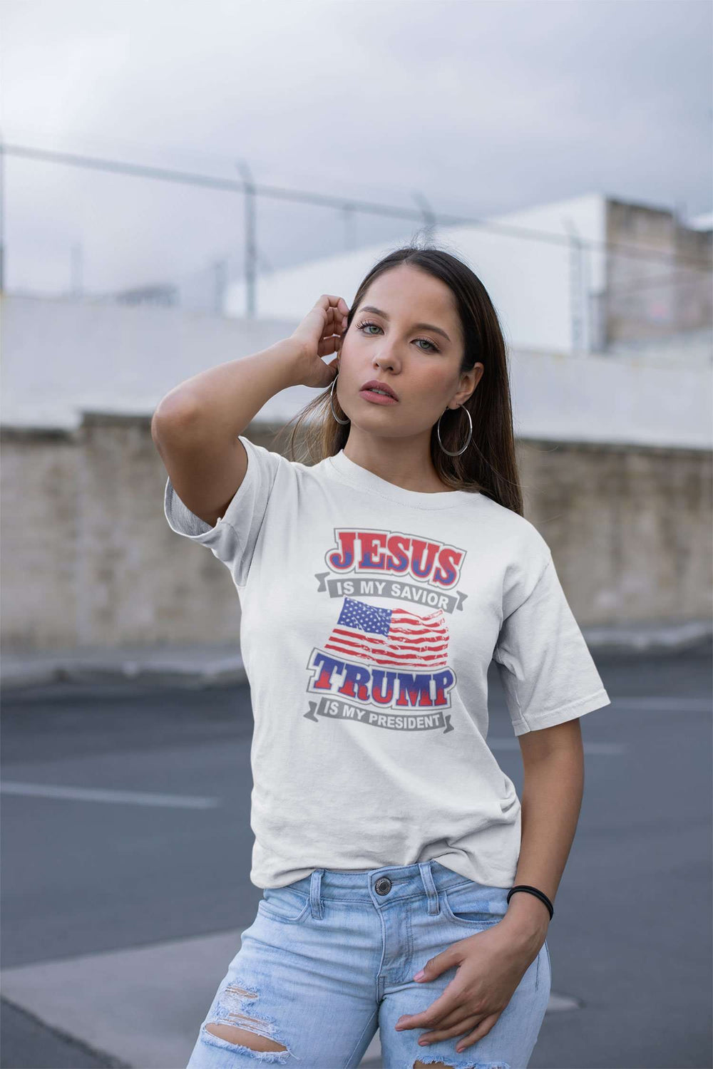 Designs by MyUtopia Shout Out:Jesus Is My Savior Trump Is My President Adult Unisex T-Shirt