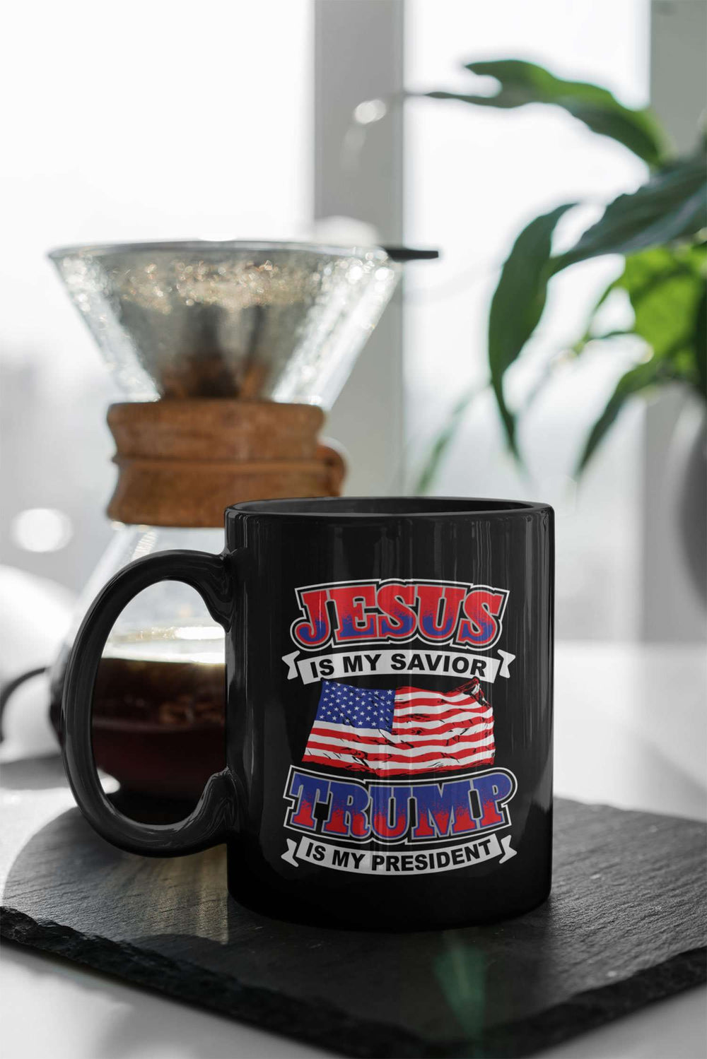 Designs by MyUtopia Shout Out:Jesus Is My Savior Trump Is My President Ceramic Coffee Mugs - Black,11 oz / Black,Ceramic Coffee Mug