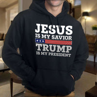 Load image into Gallery viewer, Designs by MyUtopia Shout Out:Jesus Is My Savior Trump Is My President Core Fleece Pullover Hoodie
