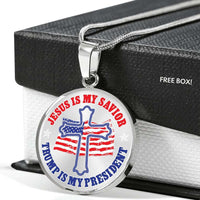 Load image into Gallery viewer, Designs by MyUtopia Shout Out:Jesus Is My Savior Trump Is My President Engravable Keepsake Round Pendant Necklace - White

