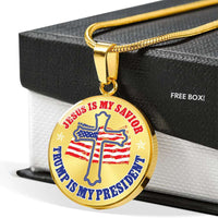 Load image into Gallery viewer, Designs by MyUtopia Shout Out:Jesus Is My Savior Trump Is My President Engravable Keepsake Round Pendant Necklace - White
