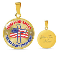 Load image into Gallery viewer, Designs by MyUtopia Shout Out:Jesus Is My Savior Trump Is My President Engravable Keepsake Round Pendant Necklace - White,Luxury Necklace (Gold) / Yes,Necklace
