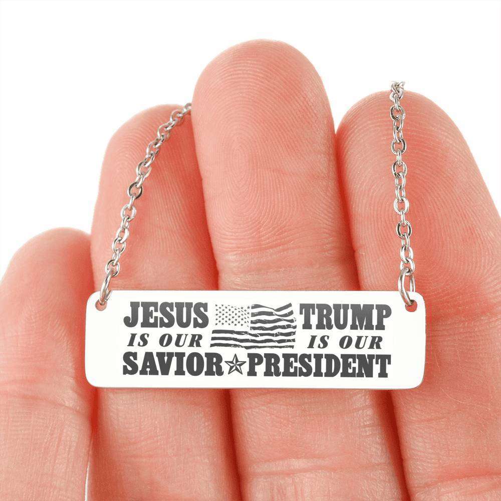 Designs by MyUtopia Shout Out:Jesus Is My Savior Trump Is My President Engraved Personalized Horizontal Bar Necklace,316L Stainless Steel / No,Necklace