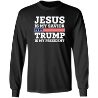 Load image into Gallery viewer, Designs by MyUtopia Shout Out:Jesus Is My Savior Trump Is My President Long Sleeve Ultra Cotton T-Shirt,S / Black,Long Sleeve T-Shirts
