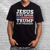 Load image into Gallery viewer, Designs by MyUtopia Shout Out:Jesus Is My Savior Trump Is My President Men&#39;s Printed V-Neck T-Shirt
