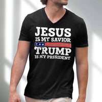 Load image into Gallery viewer, Designs by MyUtopia Shout Out:Jesus Is My Savior Trump Is My President Men&#39;s Printed V-Neck T-Shirt
