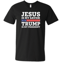 Load image into Gallery viewer, Designs by MyUtopia Shout Out:Jesus Is My Savior Trump Is My President Men&#39;s Printed V-Neck T-Shirt,S / Black,Adult Unisex Vneck Tee
