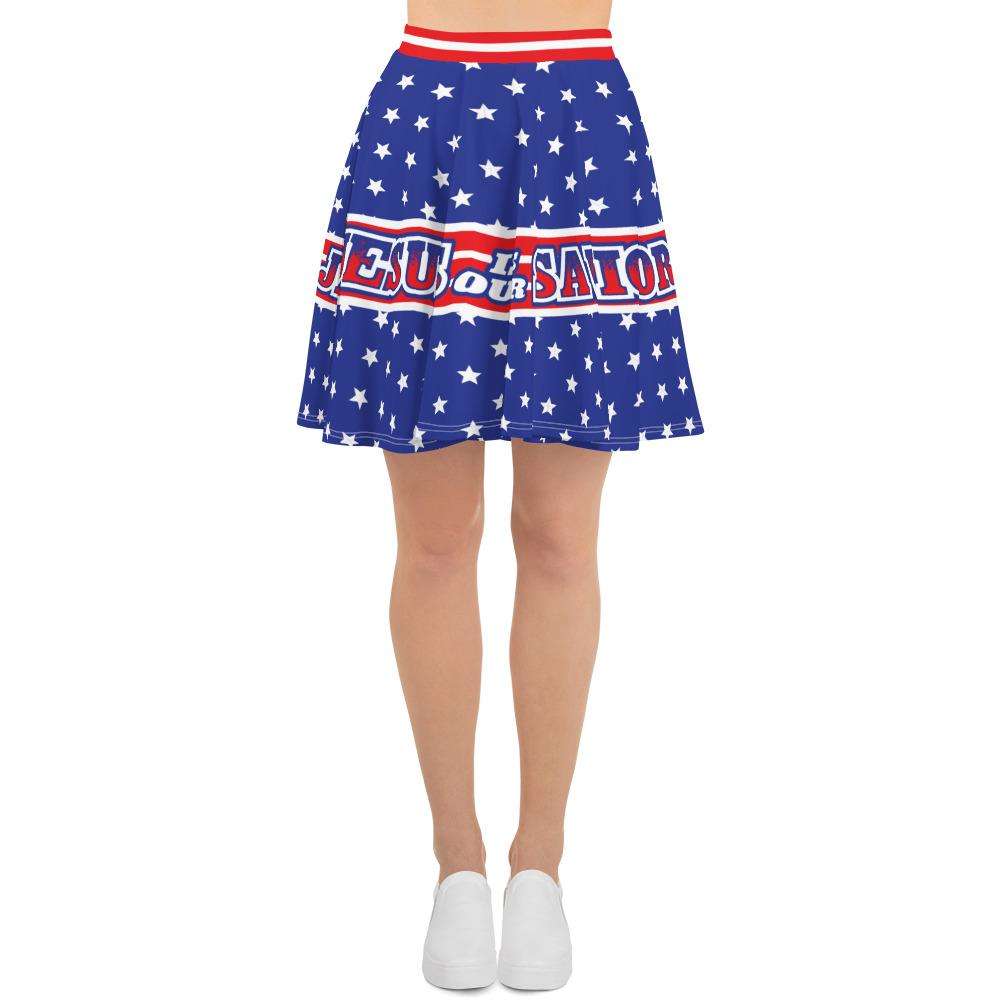 Designs by MyUtopia Shout Out:Jesus Is My Savior Trump Is My President Skater Skirt,XS / Blue / Red / White,Skater Skirt