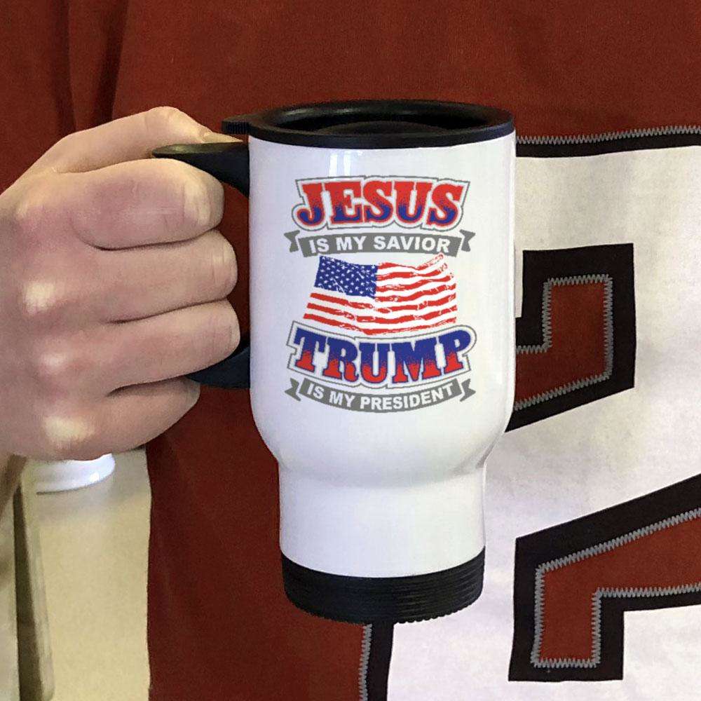 Designs by MyUtopia Shout Out:Jesus Is My Savior Trump Is My President Travel Mug