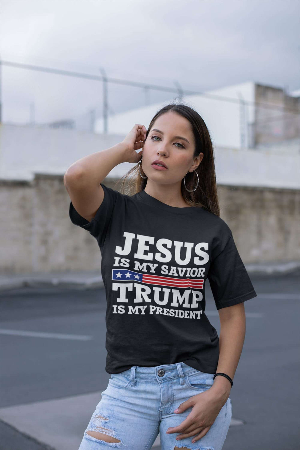 Designs by MyUtopia Shout Out:Jesus Is My Savior Trump Is My President Unisex Jersey Short-Sleeve T-Shirt