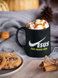 Load image into Gallery viewer, Designs by MyUtopia Shout Out:Jesus Just Praise Him 15 oz. Black Mug,11 oz / Black,Ceramic Coffee Mug
