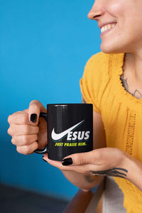 Load image into Gallery viewer, Designs by MyUtopia Shout Out:Jesus Just Praise Him 15 oz. Black Mug
