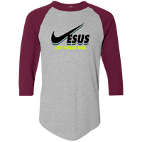 Load image into Gallery viewer, Designs by MyUtopia Shout Out:Jesus Just Praise Him 3/4 Length Sleeve Color block Raglan Jersey T-Shirt,Athletic Heather/Maroon / S,Long Sleeve T-Shirts
