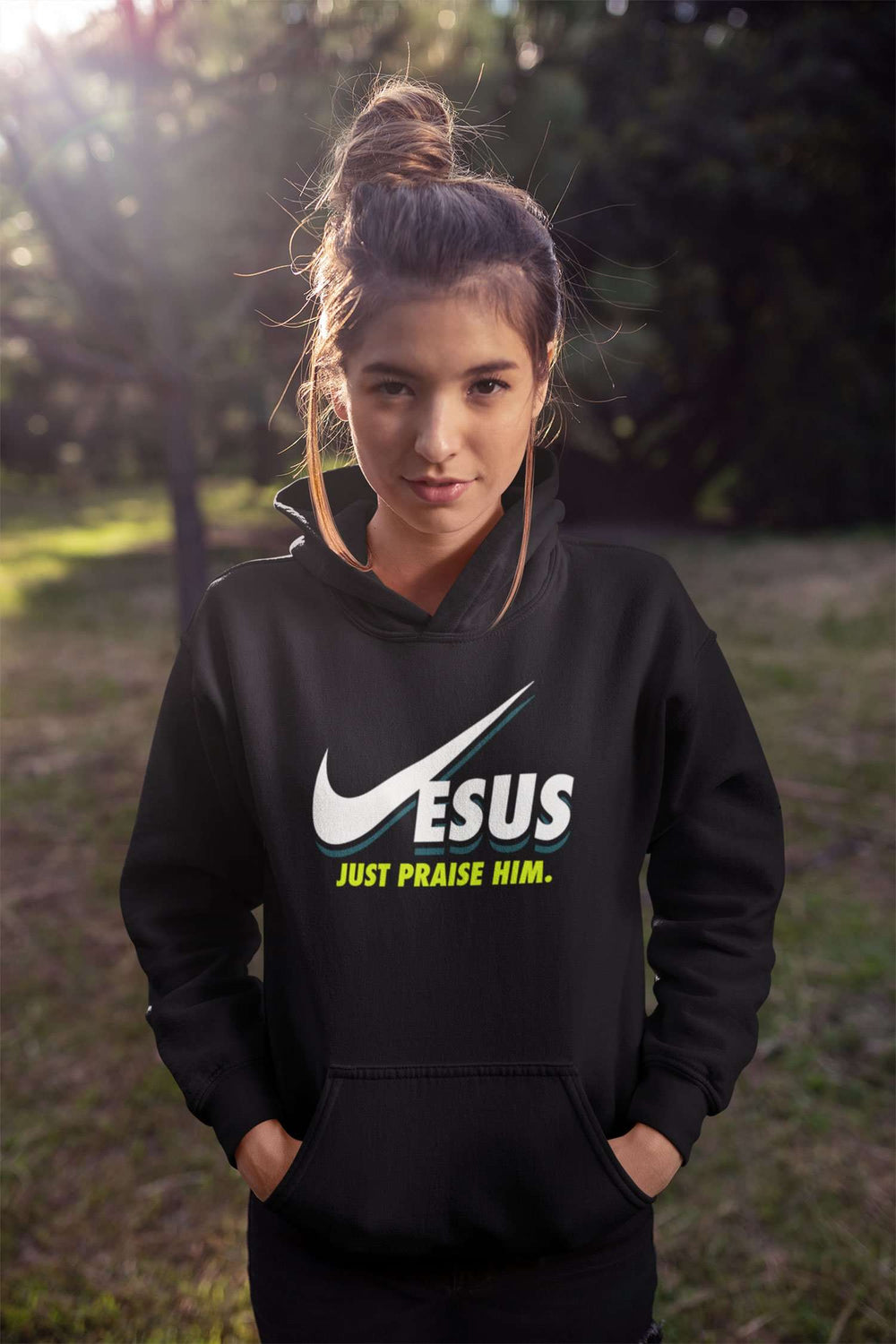 Designs by MyUtopia Shout Out:Jesus Just Praise Him Core Fleece Pullover unisex Hoodie