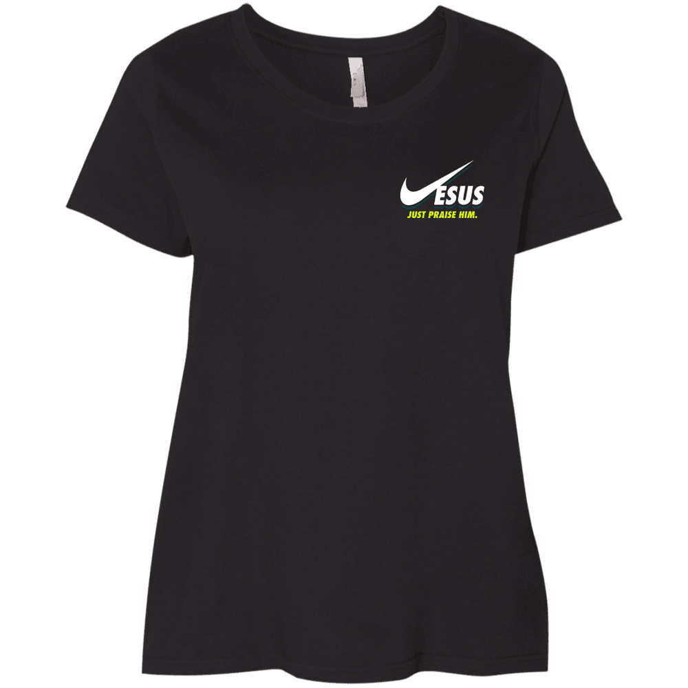Designs by MyUtopia Shout Out:Jesus Just Praise Him Ladies' Curvy Plus Size Crew Neck T-Shirt,Black / Plus 1X,Ladies T-Shirts