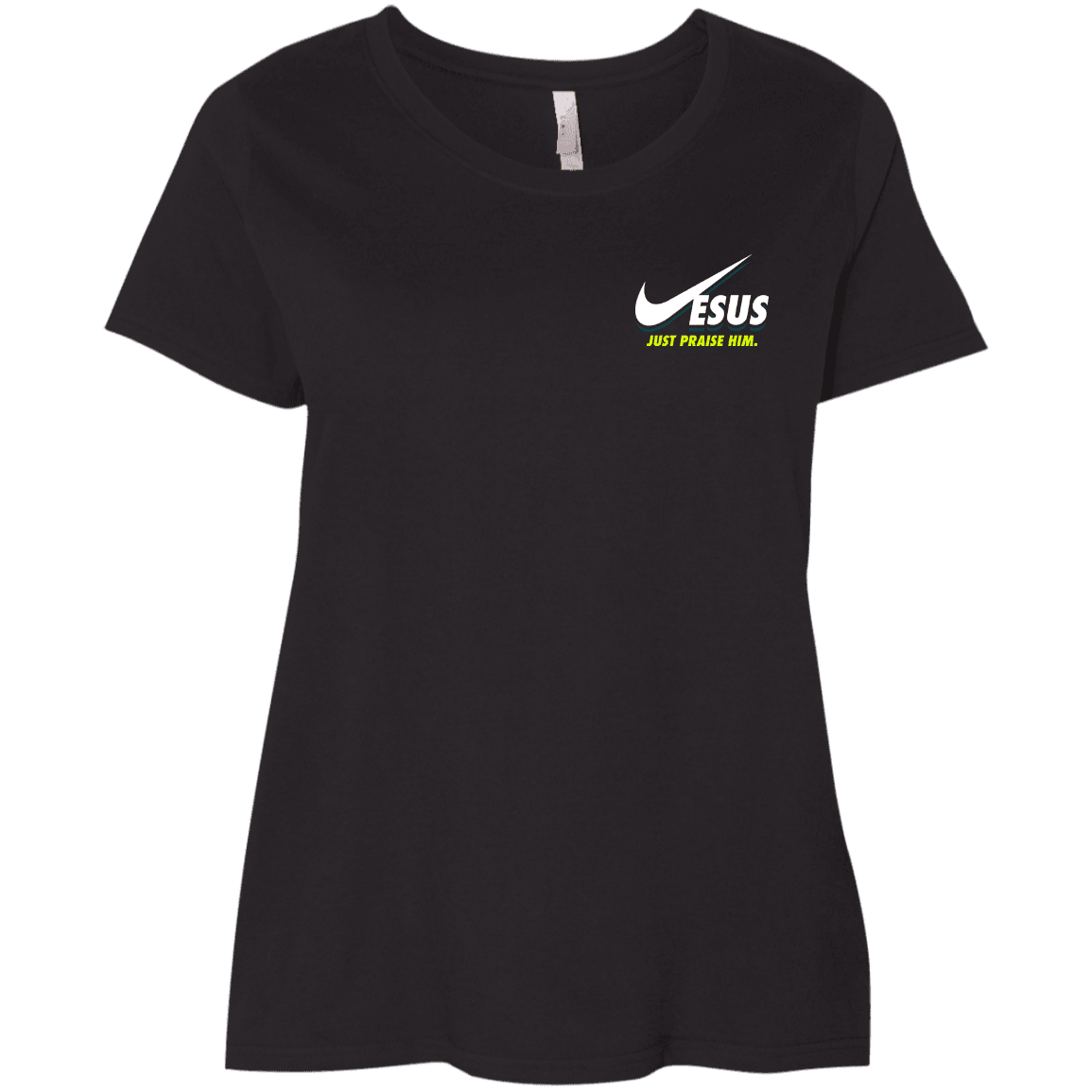 Designs by MyUtopia Shout Out:Jesus Just Praise Him Ladies' Curvy Plus Size Crew Neck T-Shirt,Black / Plus 1X,Ladies T-Shirts