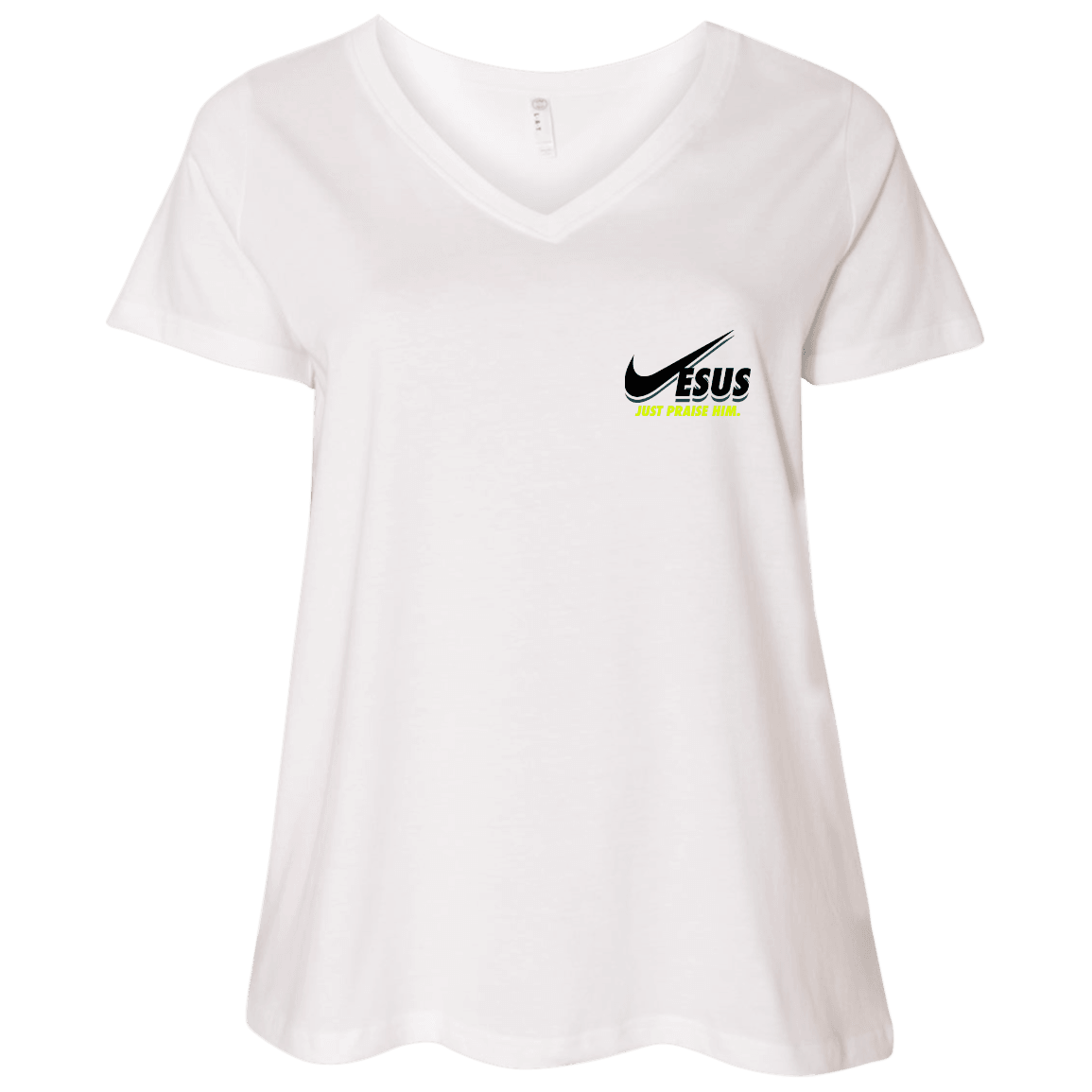 Designs by MyUtopia Shout Out:Jesus Just Praise Him Ladies' Plus Size Curvy V-Neck T-Shirt - White,White/ / Plus 1X,Ladies T-Shirts