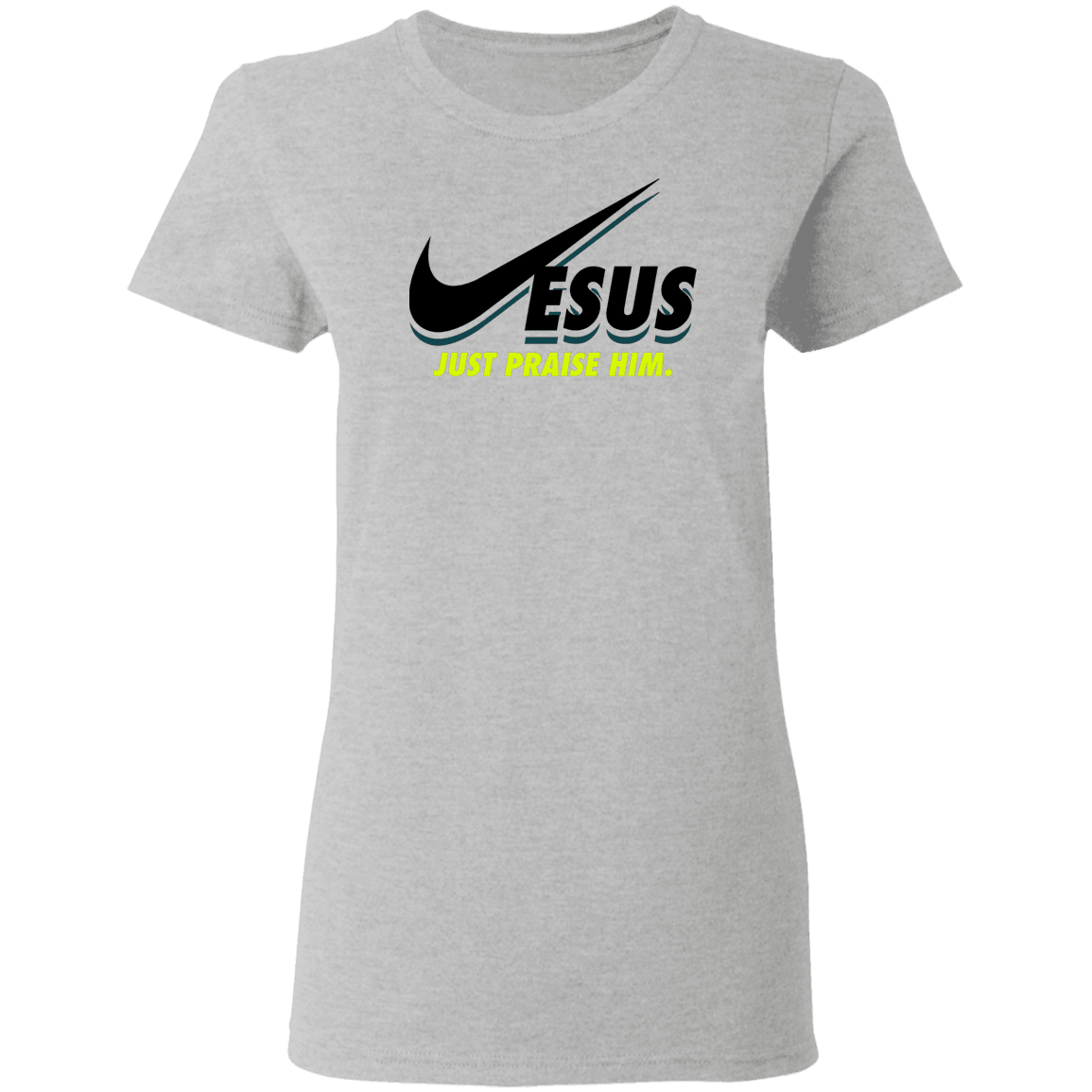 Designs by MyUtopia Shout Out:Jesus Just Praise Him Ultra Cotton  Ladies Round Neck T-Shirt,Sport Grey / S,Ladies T-Shirts