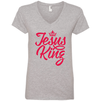 Load image into Gallery viewer, Designs by MyUtopia Shout Out:Jesus King Anvil Ladies&#39; V-Neck T-Shirt,Heather Grey / S,Ladies T-Shirts
