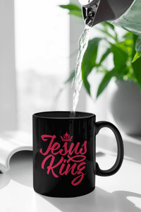Load image into Gallery viewer, Designs by MyUtopia Shout Out:Jesus King Ceramic Coffee Mug - Black,11 oz / Black,Ceramic Coffee Mug
