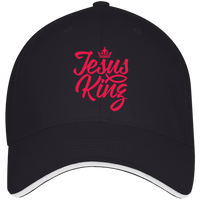 Load image into Gallery viewer, Designs by MyUtopia Shout Out:Jesus King Embroidered USA Made Structured Twill Cap With Sandwich Visor,Navy/White / One Size,Hats
